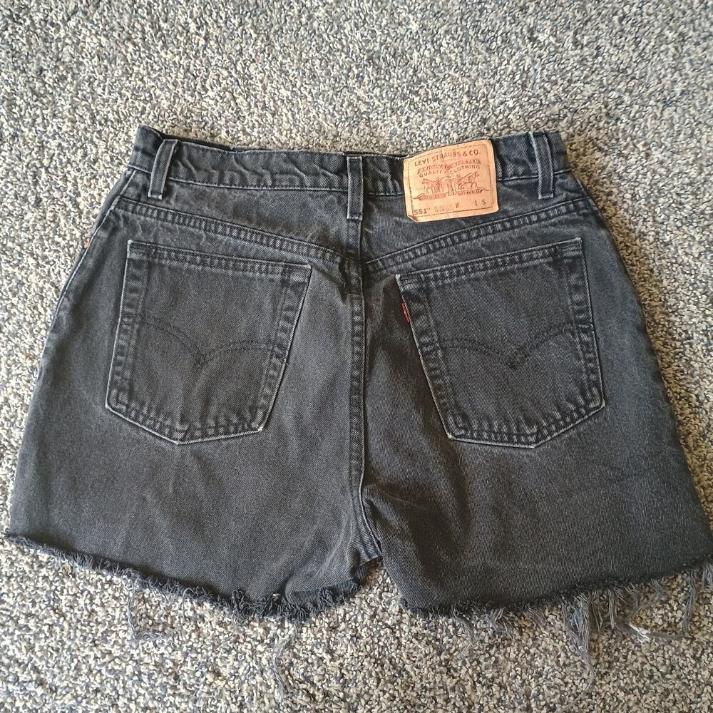 Levi's 551 Vintage Black Denim Jean Shirts Jorts Raw Hem 29x3 Country Western